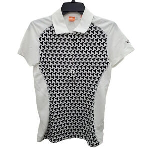 Puma CoolCell Women's White Black Geometric Print Short Sleeve Golf Polo Shirt S